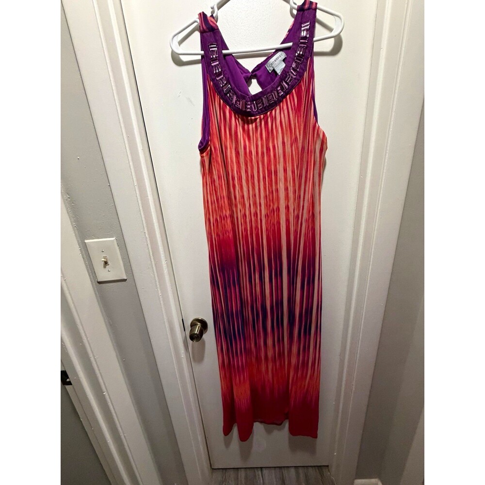 Catherines Maxi Dress 2X Petite Purple and Pink Orange Striped Sleeveless Long
